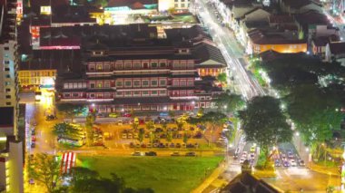 Akşam Singapur Şehri Çin Mahallesi Çatı katı Panorama 4k zaman aşımı