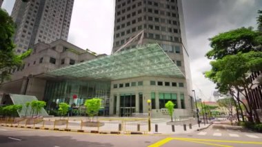 Singapur esplanade tiyatro Çeşmesi ve marina mall Cafe panorama 4 k yürüyüş zaman atlamalı