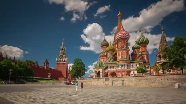 Summer day moscow city saint basil's cathedral backside panorama 4k time lapse russia — Stock Video