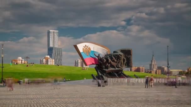 Sommardag Moskva city första världskriget monument fyrkantig panorama 4 k tid förfaller Ryssland — Stockvideo