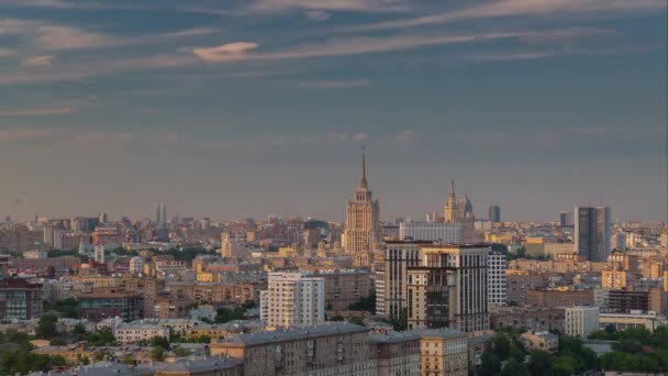 Pôr do sol noite moscow cityscape ar panorama 4k time lapse russia — Vídeo de Stock