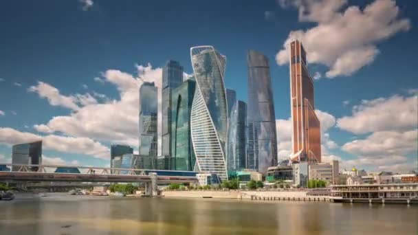 Summer sunny day moscow modern city riverside panorama 4k time lapse russia — Stock Video