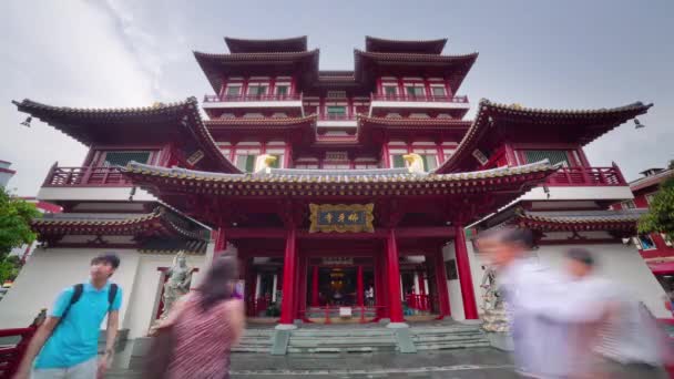 Singapore stad dag tijd china tempel front panorama 4k time-lapse — Stockvideo