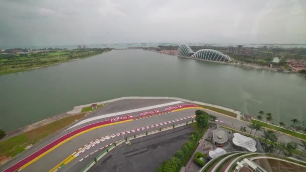 Дневной свет Singapore города знаменитый флайер панорама залива 4k временной промежуток — стоковое видео