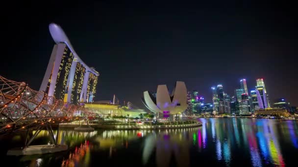 有名なシンガポール湾都市夜景照明 4 k の時間経過 — ストック動画