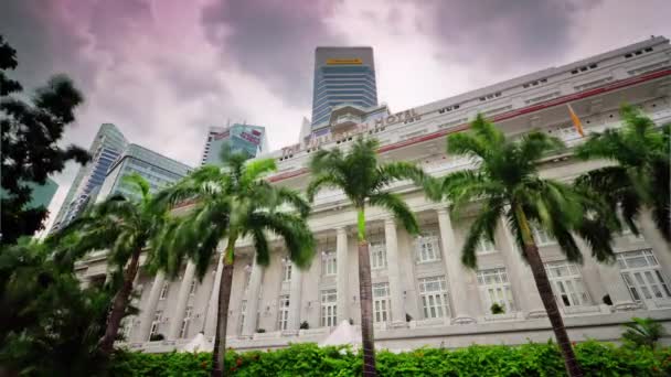 Ημέρα φως Σιγκαπούρη πόλη στο κέντρο της πόλης το διάσημο ξενοδοχείο Πανόραμα 4k πάροδο του χρόνου — Αρχείο Βίντεο