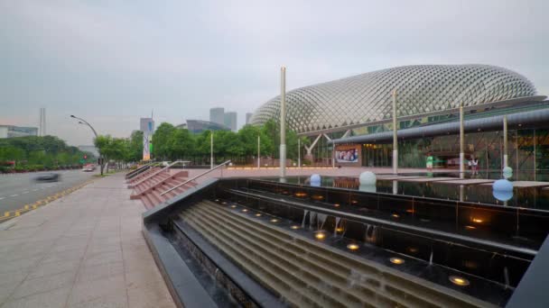 Luz del día singapore famosos teatros en la bahía de th panorama de la calle de tráfico 4k time lapse — Vídeos de Stock