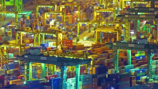 Noite iluminado singapore famoso trabalho porto aéreo panorama 4k lapso de tempo — Vídeo de Stock