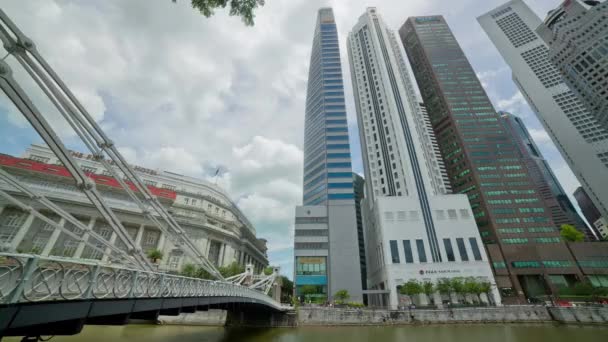 Dagen ljus singapore floden berömda hotell panorama 4k tidsfördröjning — Stockvideo