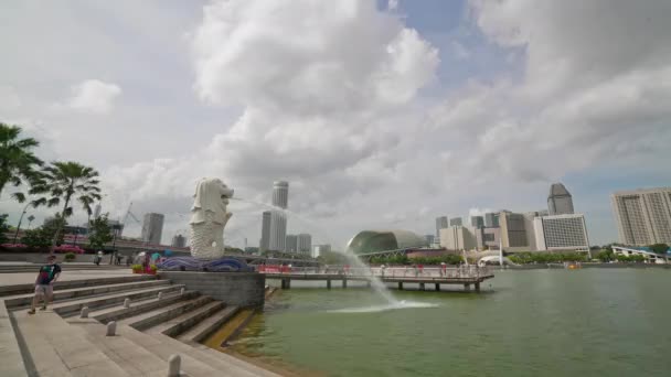 Solig Dag Singapore Staden Berömda Fontän Bay Hotel Panorama Timelapse — Stockvideo