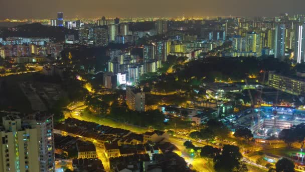 Éjszakai világító Szingapúr városkép tetőtéri panoráma 4k idő telik el — Stock videók