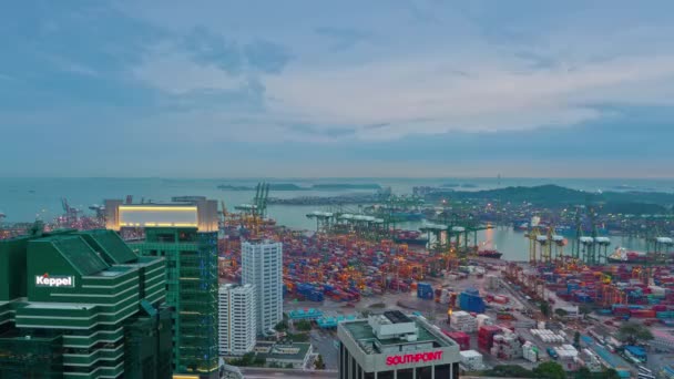 Sonnenuntergang Himmel singapore Stadt berühmten Hafen Dachterrasse Panorama 4k Zeitraffer — Stockvideo