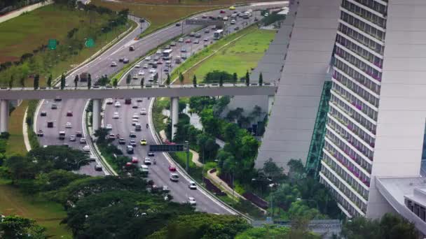 Singapore dag licht stad verkeer weg in de buurt van beroemde hotel panorama 4k time-lapse — Stockvideo