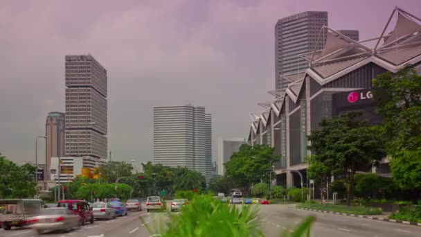 Dia nublado singapore cidade tráfego rua vista panorama 4k time lapse — Vídeo de Stock