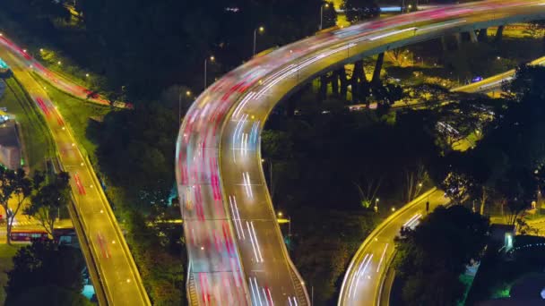 야간 조명 싱가포르 교통 거리 다리 옥상 볼 4 k 시간 경과 — 비디오
