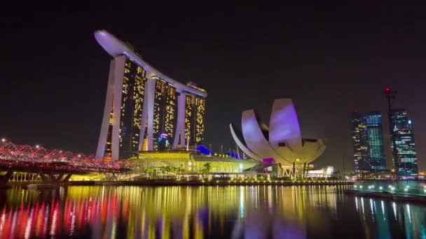 Nacht beleuchtet Singapore berühmten Flyer Verkehr Straße Panorama 4k Zeitraffer — Stockvideo