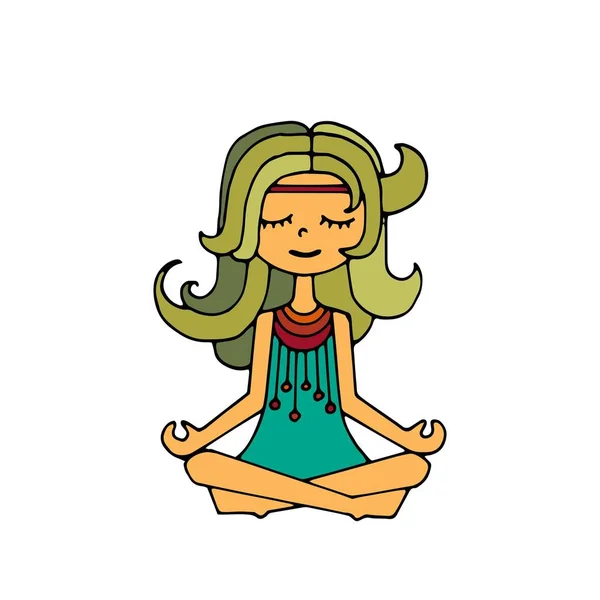 Hippie girl, meditation — Stock Vector