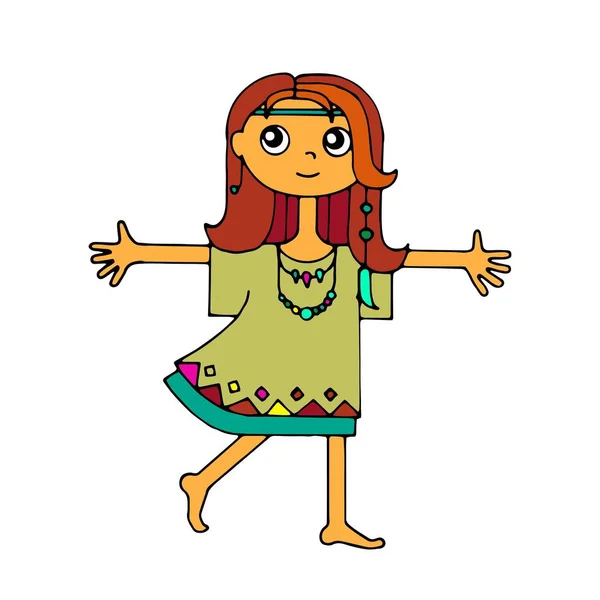 Κορίτσι hippie, τρέχει και να αγκαλιάζει — Διανυσματικό Αρχείο