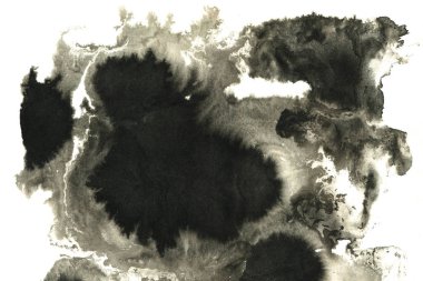 Soyut siyah mürekkep lekesi. Suluboya kağıdına Çin mürekkep arkaplanı.