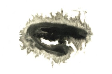 Soyut izole siyah mürekkep lekesi. Çince mürekkep zemin üzerine suluboya kağıdı.