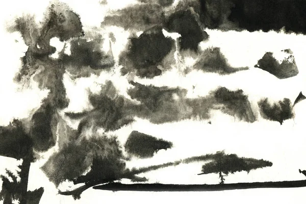 Abstracte Zwarte Inkt Vlek Chinese Inkt Achtergrond Aquarel Papier — Stockfoto
