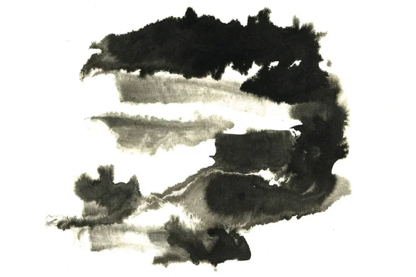 Tache Encre Noire Abstraite Encre Chine Fond Sur Papier Aquarelle — Photo