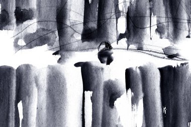 Grunge çamur sanatı. Soyut gri, siyah beyaz mermer mürekkep desenli arka plan. Yıkama ve sıçratma ile suluboya leke. 