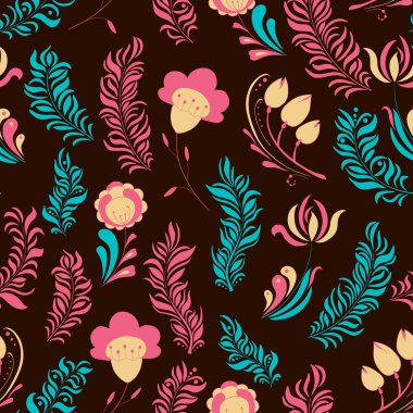 Dikişsiz soyut çizilmiş çiçek desenli