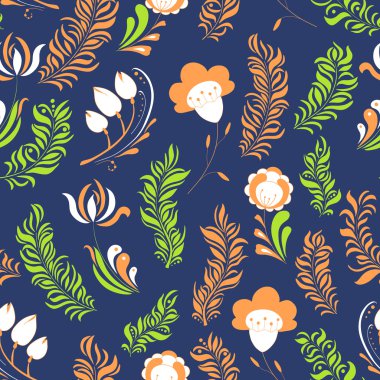 Dikişsiz soyut çizilmiş çiçek desenli.