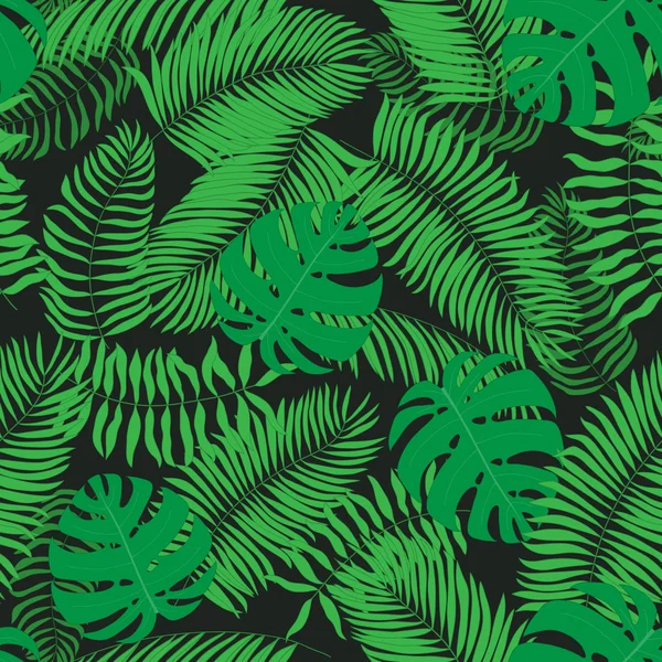 Patrón sin costura con hojas tropicales dibujadas a mano — Vector de stock
