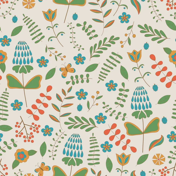 シームレスな抽象的な手描きの花パターン — ストックベクタ