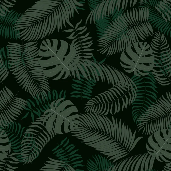 Nahtloses Muster mit handgezeichneten tropischen Blättern — Stockvektor