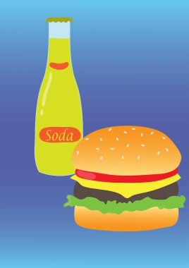 Burger ve soda basit çizimi. 