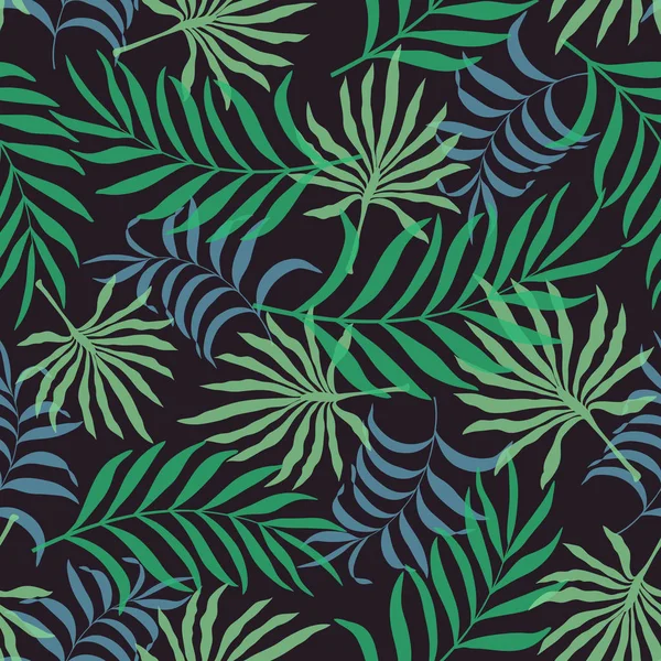 Seamless mönster med handritade tropiska löv. — Stock vektor