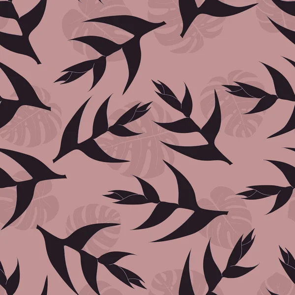 Modèle sans couture avec des feuilles tropicales dessinées à la main et des fleurs — Image vectorielle