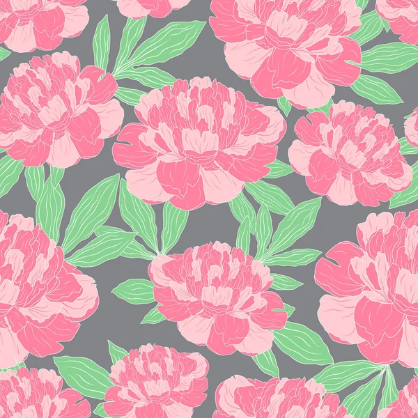 Seamless pattern with hand-drawn pink peonies — Stock Vector
