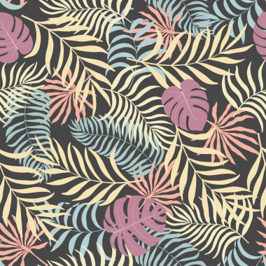 Tropikal yaprakları elle çizilmiş ile Seamless Modeli.