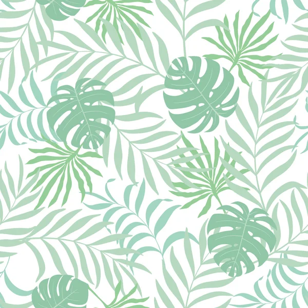 Seamless pattern with hand-drawn tropical leaves. — Stock Vector