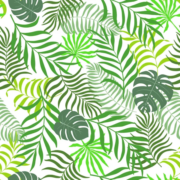 Seamless pattern with hand-drawn tropical leaves. — Stock Vector