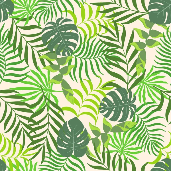 Бесшовный рисунок с нарисованными вручную тропическими листьями . — стоковый вектор
