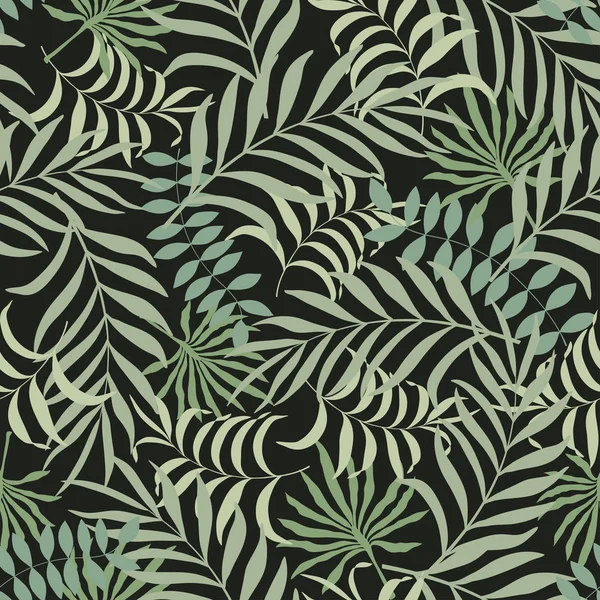 Set aus drei nahtlosen Mustern mit handgezeichneten tropischen Blättern — Stockvektor