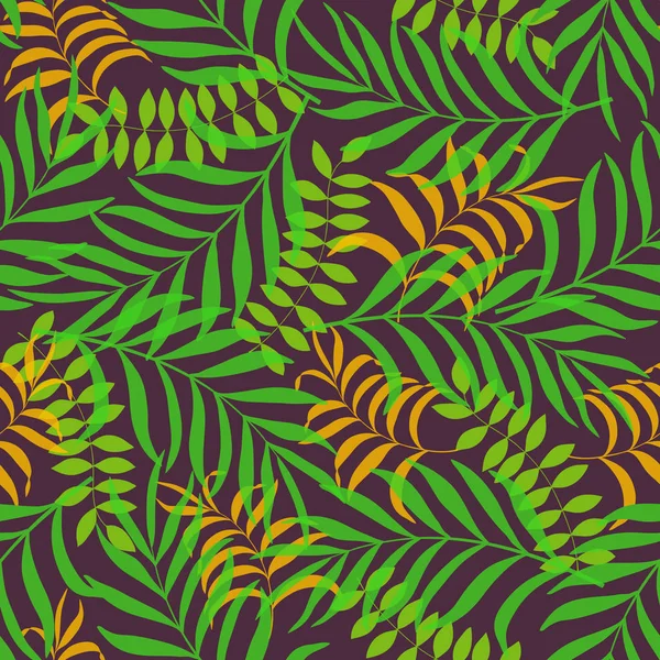 Set aus drei nahtlosen Mustern mit handgezeichneten tropischen Blättern — Stockvektor