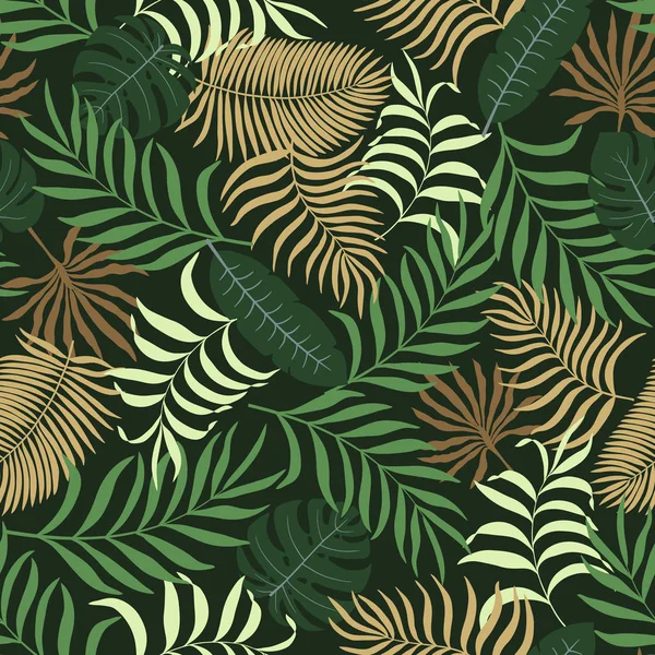 Sfondo tropicale con foglie di palma. Modello floreale senza soluzione di continuità — Vettoriale Stock
