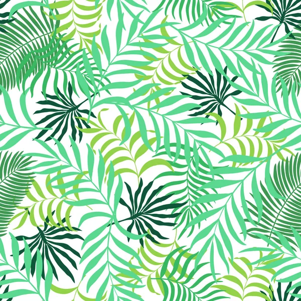 Tropisk bakgrund med palm lämnar. Sömlös blommönster — Stock vektor