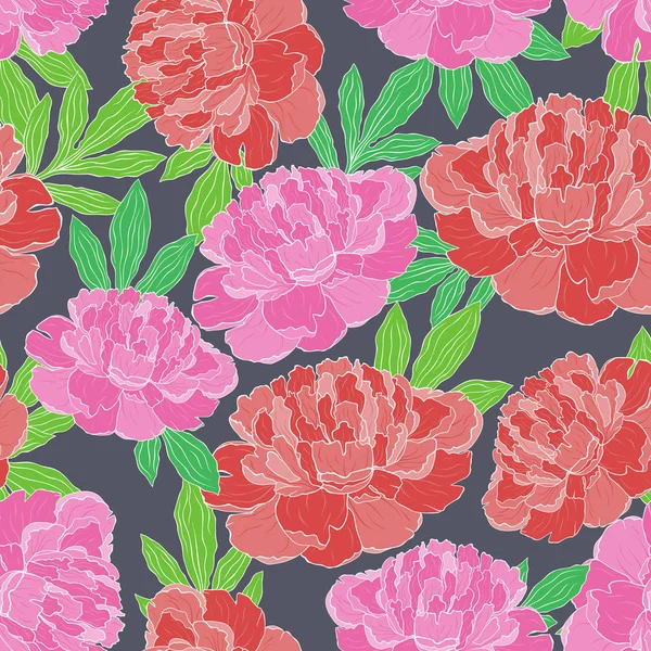 Varrat nélküli mintát kézzel rajzolt rózsaszín és piros pünkösdi rózsa — Stock Vector