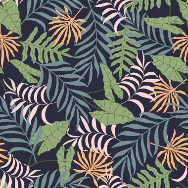Palm ile tropikal arka plan bırakır. Sorunsuz çiçek desenli