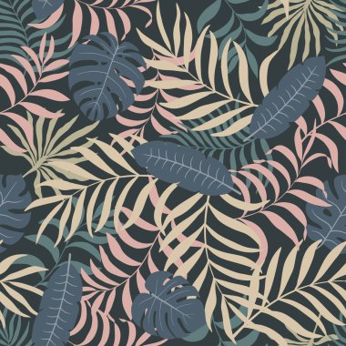 Palm ile tropikal arka plan bırakır. Sorunsuz çiçek desenli
