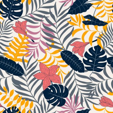 Palm ile tropikal arka plan bırakır. Sorunsuz çiçek desenli