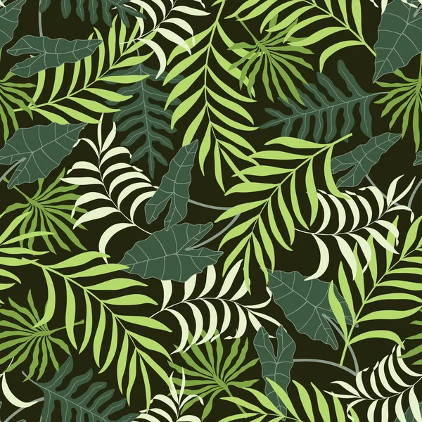 Тропический фон с пальмовыми листьями. Бесшовный цветочный узор — стоковый вектор