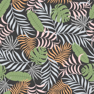 Palm ile tropikal arka plan bırakır. Sorunsuz çiçek desenli